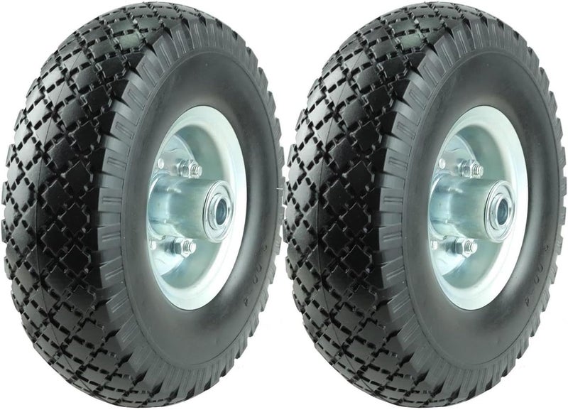 KASTFORCE KF4003 Twin Pack 10-Inch Solid Rubber Tire Wheels Replacement 3.00-4 Tires Wheels Flat Free with 5/8" Bearings 2.15" Offset Hub Perfect for Hand Truck Wheelbarrow Garden Cart Non-Flat - Image 1